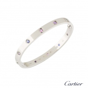 Cartier White Gold Coloured Stones Love Bracelet Size 17 B6036317
